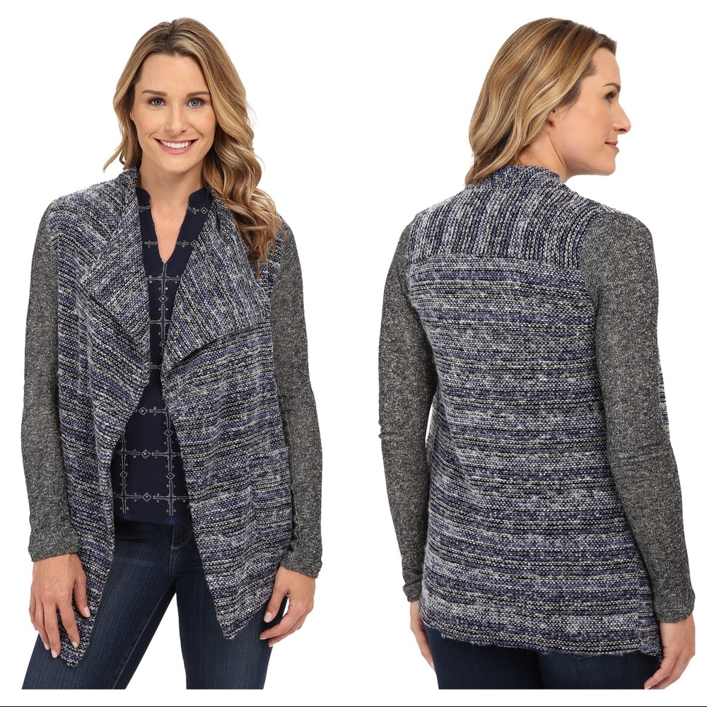 Lucky Brand Mixed Wrap Chunky Blue Gray Sweater Women’s Sz Medium